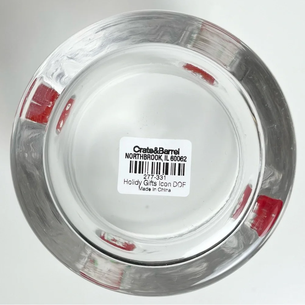 NEW Crate & Barrel Christmas Icon DOF Glasses Set of 4 Double Old Fashioned